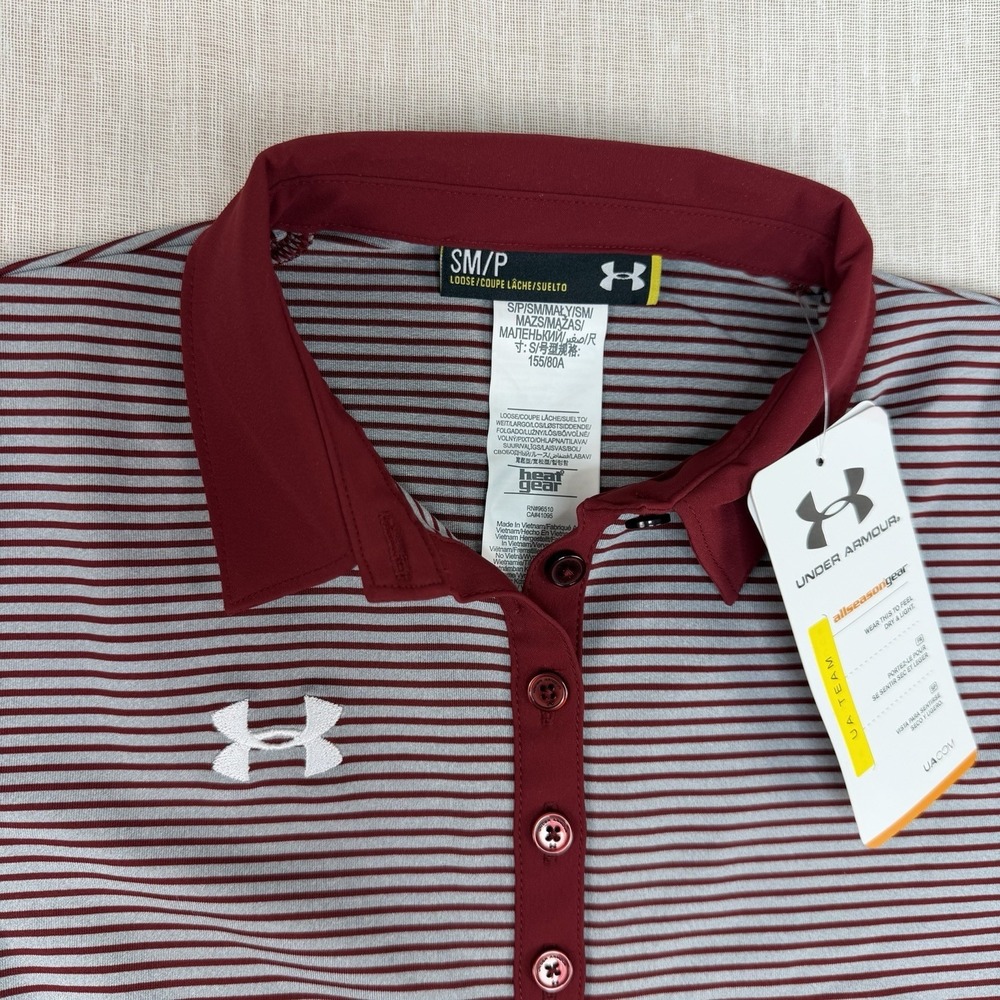 New Under Armour Women's HeatGear Zinger Striped Golf Shirt Small Polo S Maroon - Picture 2 of 11